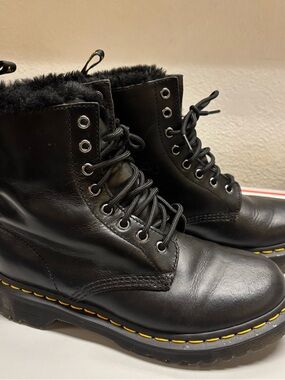 Dr. Martens Black Leather Lace-Up Fur Lined Combat Boots